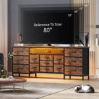 COZONY 70 Commode Noire avec 13 Tiroirs en Tissu et Lumières LED, Meuble TV Large avec Cadre Métallique pour Chambre et Salon