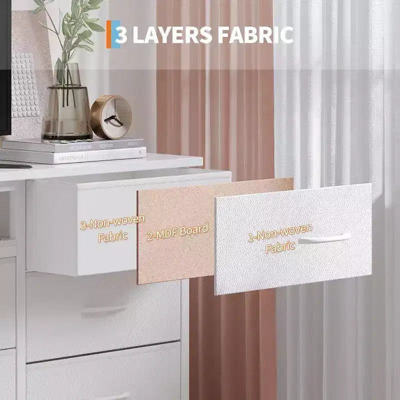 COZONY 70 Commode Noire avec 13 Tiroirs en Tissu et Lumières LED, Meuble TV Large avec Cadre Métallique pour Chambre et Salon