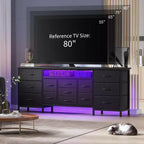 COZONY 70 Commode Noire avec 13 Tiroirs en Tissu et Lumières LED, Meuble TV Large avec Cadre Métallique pour Chambre et Salon