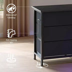 COZONY 70 Commode Noire avec 13 Tiroirs en Tissu et Lumières LED, Meuble TV Large avec Cadre Métallique pour Chambre et Salon