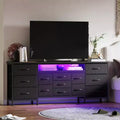 COZONY 70 Black Dresser with 13 Fabric Drawers & LED Lights, Wide TV Stand Chest with Metal Frame for Bedroom & Living Room