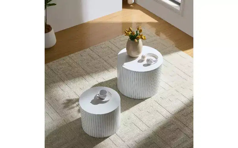 TUYOHW Lot de 2 tables d'appoint gigognes modernes, tables basses rondes étanches, tables d'appoint sans assemblage pour salon, table de chevet de chambre