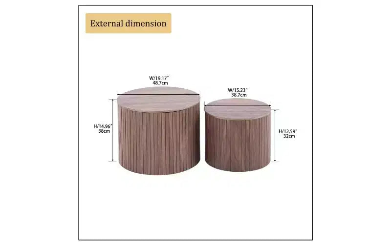 TUYOHW Lot de 2 tables d'appoint gigognes modernes, tables basses rondes étanches, tables d'appoint sans assemblage pour salon, table de chevet de chambre