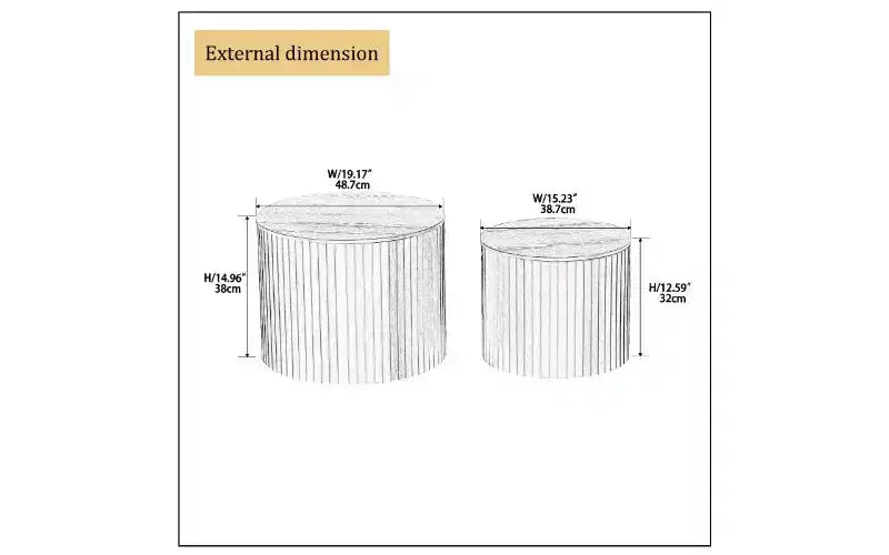 TUYOHW Lot de 2 tables d'appoint gigognes modernes, tables basses rondes étanches, tables d'appoint sans assemblage pour salon, table de chevet de chambre