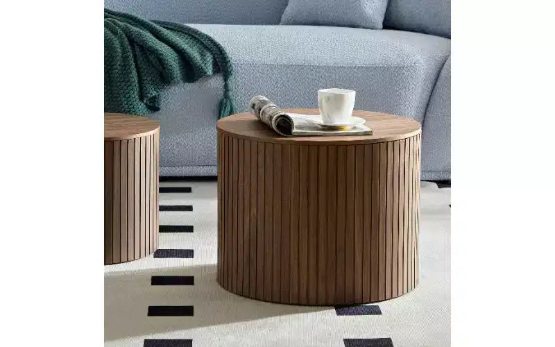 TUYOHW Lot de 2 tables d'appoint gigognes modernes, tables basses rondes étanches, tables d'appoint sans assemblage pour salon, table de chevet de chambre