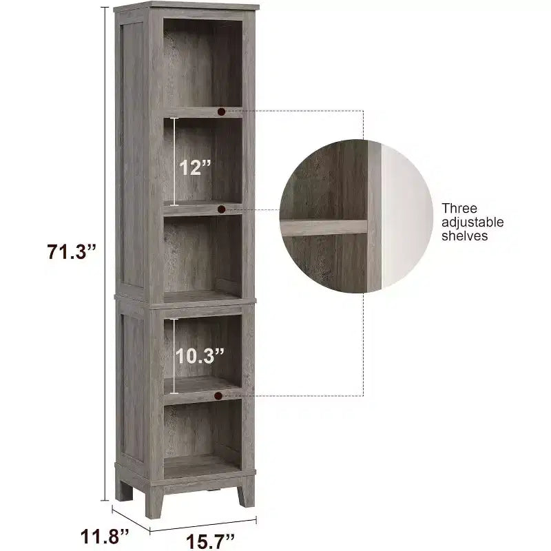 Étagère d'angle étroite à 5 niveaux, étagère de style campagnard pour salon avec pieds en bois, grise, convient pour le salon et la chambre, peu encombrante