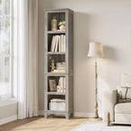 Étagère d'angle étroite à 5 niveaux, étagère de style campagnard pour salon avec pieds en bois, grise, convient pour le salon et la chambre, peu encombrante