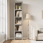 Étagère d'angle étroite à 5 niveaux, étagère de style campagnard pour salon avec pieds en bois, grise, convient pour le salon et la chambre, peu encombrante