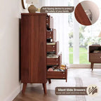 Commode cannelée pour chambre à coucher avec 5 tiroirs profonds, commode haute de 120 cm, design à profil incurvé, commode moderne en bois pour salon et couloir