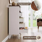 Commode cannelée pour chambre à coucher avec 5 tiroirs profonds, commode haute de 120 cm, design à profil incurvé, commode moderne en bois pour salon et couloir