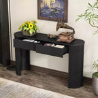 Table d'entrée Clihome avec design cannelé, console moderne avec rangement, plateau ovale et 2 tiroirs pour l'entrée et le salon