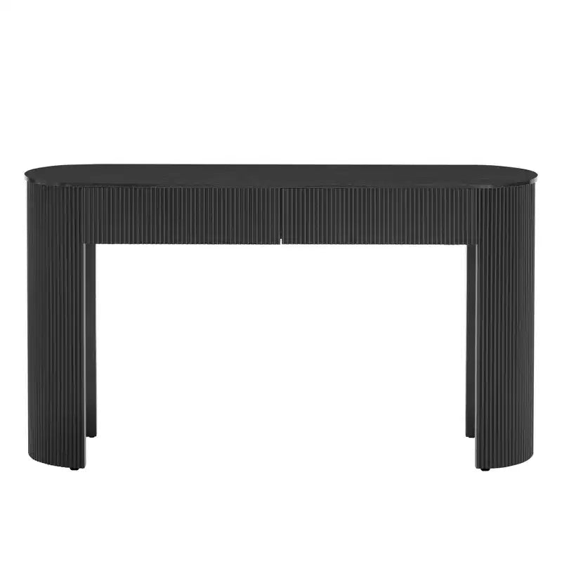 Table d'entrée Clihome avec design cannelé, console moderne avec rangement, plateau ovale et 2 tiroirs pour l'entrée et le salon