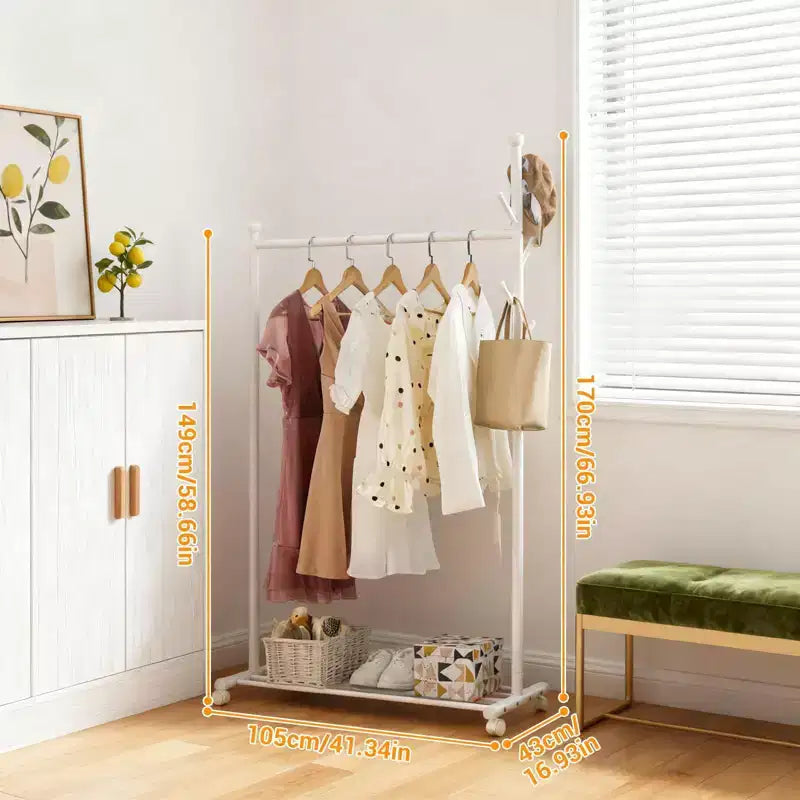 Portant à vêtements métallique Acekool avec roulettes, organisateur de vêtements roulant avec crochets