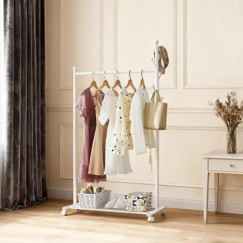 Portant à vêtements métallique Acekool avec roulettes, organisateur de vêtements roulant avec crochets