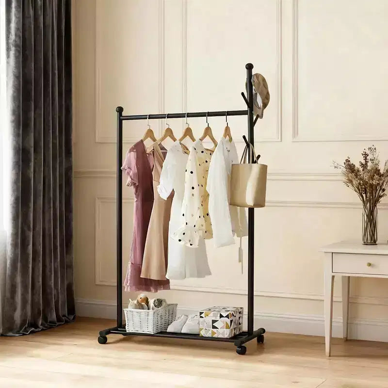 Portant à vêtements métallique Acekool avec roulettes, organisateur de vêtements roulant avec crochets