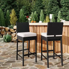 Set of 2 Outdoor Wicker Bar Stools  Armless Rattan Bar-Height Chairs with Cushions for Patio, Poolside or Backyard