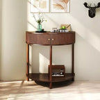JVNOXK Table console ondulée fabriquée à la main de 80 cm, avec tiroirs texturés en 3D, dotée de deux tiroirs de rangement et d'une étagère inférieure. Marron