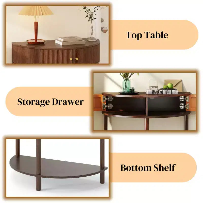 JVNOXK Table console ondulée fabriquée à la main de 80 cm, avec tiroirs texturés en 3D, dotée de deux tiroirs de rangement et d'une étagère inférieure. Marron