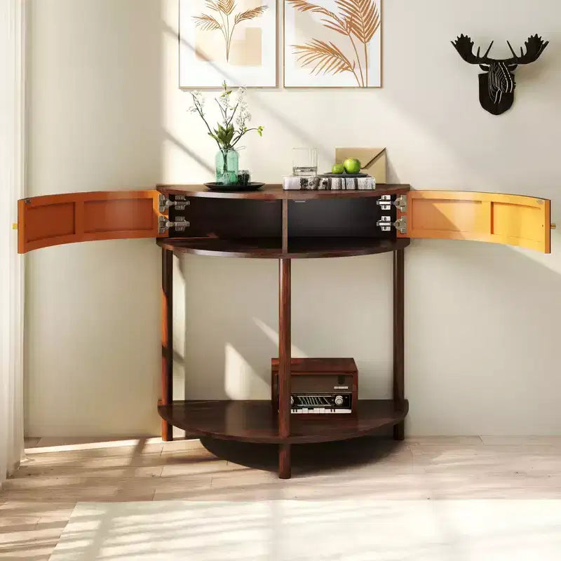 JVNOXK Table console ondulée fabriquée à la main de 80 cm, avec tiroirs texturés en 3D, dotée de deux tiroirs de rangement et d'une étagère inférieure. Marron