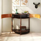 JVNOXK Table console ondulée fabriquée à la main de 80 cm, avec tiroirs texturés en 3D, dotée de deux tiroirs de rangement et d'une étagère inférieure. Marron