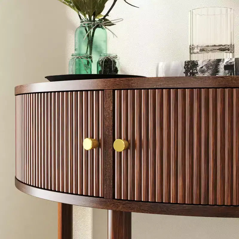 JVNOXK Table console ondulée fabriquée à la main de 80 cm, avec tiroirs texturés en 3D, dotée de deux tiroirs de rangement et d'une étagère inférieure. Marron