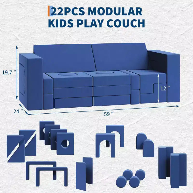 Garvee Canapé modulaire pour enfants 22 pièces, canapé convertible en mousse pour chambre et salle de jeux, canapé 2 placesCréatif, confortable et personnalisable