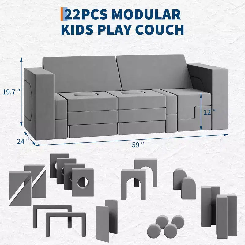 Garvee Canapé modulaire pour enfants 22 pièces, canapé convertible en mousse pour chambre et salle de jeux, canapé 2 placesCréatif, confortable et personnalisable