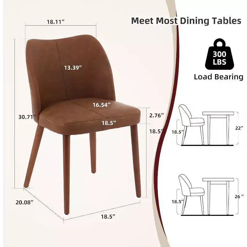 Chaise de salle à manger COZONY en cuir rembourrée, pieds en bois, dossier ailé, coussin épais, pour salle à manger et salon