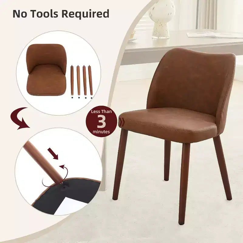Chaise de salle à manger COZONY en cuir rembourrée, pieds en bois, dossier ailé, coussin épais, pour salle à manger et salon