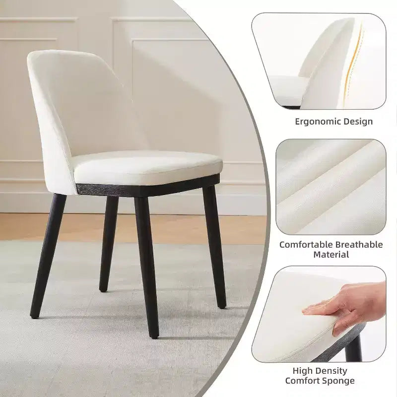 Chaise de salle à manger COZONY en cuir rembourrée, pieds en bois, dossier ailé, coussin épais, pour salle à manger et salon