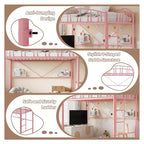 Lit mezzanine double avec échelle et garde-corps arqué, cadre de lit mezzanine en métal robuste pour enfants et adultes, peu encombrant, pas besoin de sommier tapissier, rose