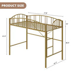 Lit mezzanine double avec échelle et garde-corps arqué, cadre de lit mezzanine en métal robuste pour enfants et adultes, peu encombrant, pas besoin de sommier tapissier, rose