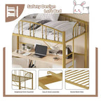 Lit mezzanine double avec échelle et garde-corps arqué, cadre de lit mezzanine en métal robuste pour enfants et adultes, peu encombrant, pas besoin de sommier tapissier, rose