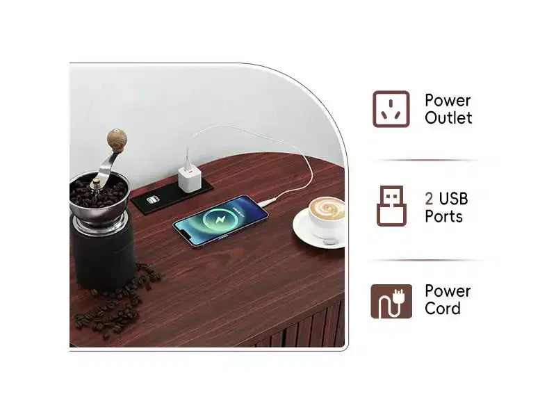 Buffet moderne du milieu du siècle Bestier avec portes coulissantes à lattes, prise de courant intégrée et ports USB