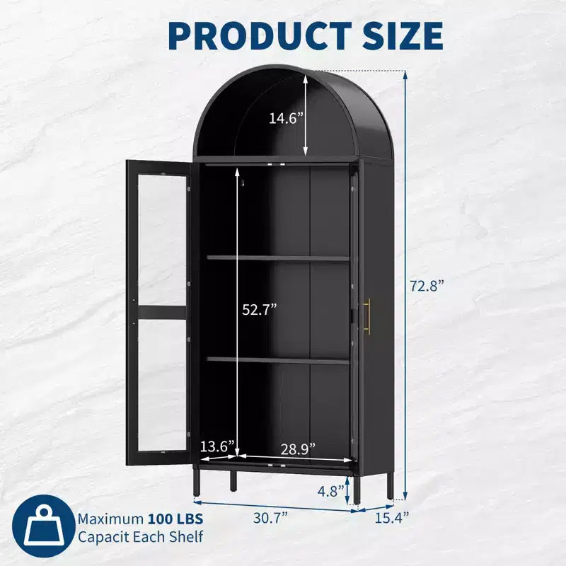 COZONY 73" Grand meuble de rangement de cuisine arqué avec portes vitrées, 2 étagères réglables pour cuisine, salon et salle à manger