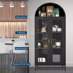 COZONY 73" Grand meuble de rangement de cuisine arqué avec portes vitrées, 2 étagères réglables pour cuisine, salon et salle à manger