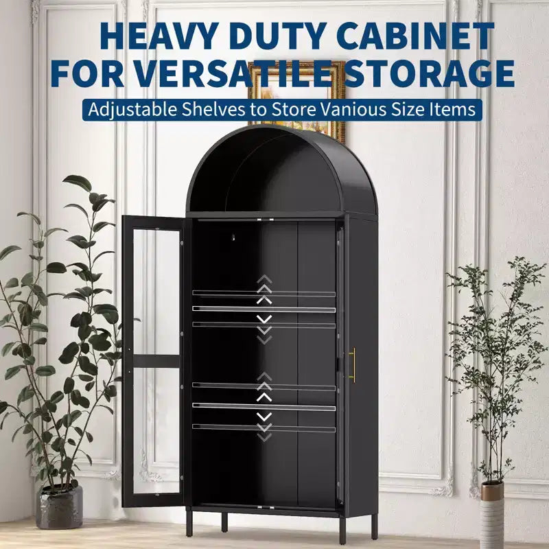 COZONY 73" Grand meuble de rangement de cuisine arqué avec portes vitrées, 2 étagères réglables pour cuisine, salon et salle à manger