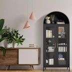 COZONY 73" Grand meuble de rangement de cuisine arqué avec portes vitrées, 2 étagères réglables pour cuisine, salon et salle à manger