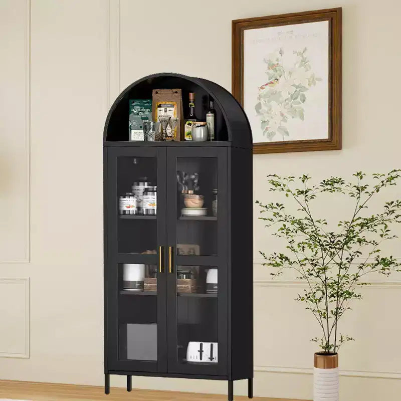 COZONY 73" Grand meuble de rangement de cuisine arqué avec portes vitrées, 2 étagères réglables pour cuisine, salon et salle à manger