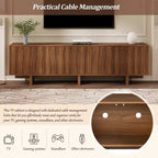 Meuble TV 70 pouces pour téléviseurs jusqu'à 75 pouces, meuble TV style rétro en bois avec portes ondulées, console multimédia avec rangement spacieux à double placard
