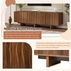 Meuble TV 70 pouces pour téléviseurs jusqu'à 75 pouces, meuble TV style rétro en bois avec portes ondulées, console multimédia avec rangement spacieux à double placard