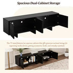 Meuble TV 70 pouces pour téléviseurs jusqu'à 75 pouces, meuble TV style rétro en bois avec portes ondulées, console multimédia avec rangement spacieux à double placard