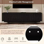 Meuble TV 70 pouces pour téléviseurs jusqu'à 75 pouces, meuble TV style rétro en bois avec portes ondulées, console multimédia avec rangement spacieux à double placard