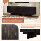 Meuble TV 70 pouces pour téléviseurs jusqu'à 75 pouces, meuble TV style rétro en bois avec portes ondulées, console multimédia avec rangement spacieux à double placard