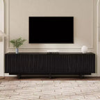 Meuble TV 70 pouces pour téléviseurs jusqu'à 75 pouces, meuble TV style rétro en bois avec portes ondulées, console multimédia avec rangement spacieux à double placard