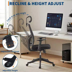 Fauteuil de bureau ergonomique Acekool en maille noire avec support réglable pour la maison et le bureau
