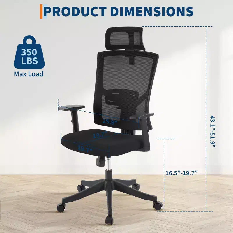 Fauteuil de bureau ergonomique Acekool en maille noire avec support réglable pour la maison et le bureau