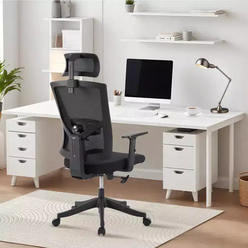 Fauteuil de bureau ergonomique Acekool en maille noire avec support réglable pour la maison et le bureau