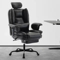 Office Chair Ergonomic 200 kg PU Leather Computer Chair with Lumbar Support and High Backrest, Ergonomic Desk Chair with Liftable Headrest, Black