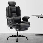 Office Chair Ergonomic 200 kg PU Leather Computer Chair with Lumbar Support and High Backrest, Ergonomic Desk Chair with Liftable Headrest, Black